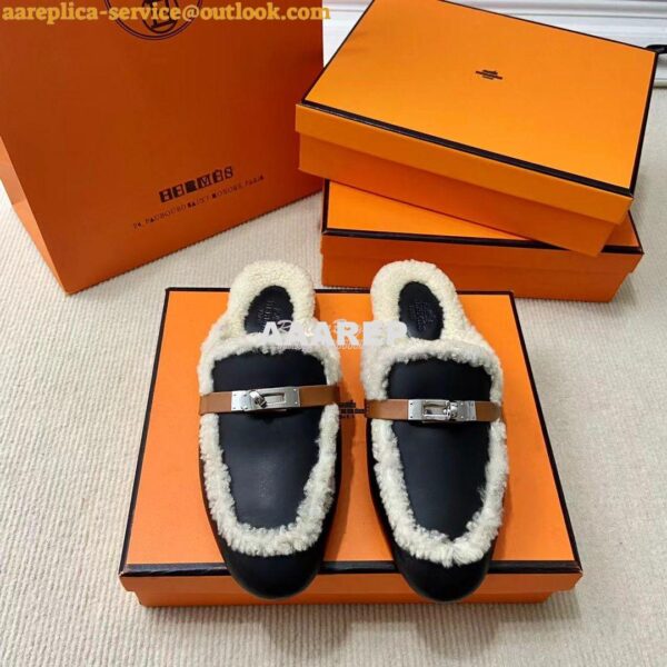 Replica Hermes OZ Mule calfskin and shearling H232124Z 4