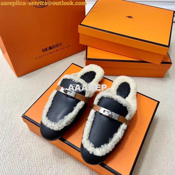 Replica Hermes OZ Mule calfskin and shearling H232124Z 5