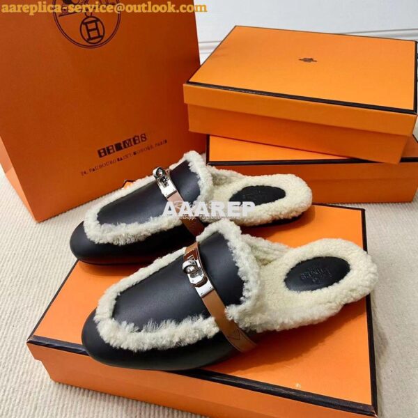 Replica Hermes OZ Mule calfskin and shearling H232124Z 6