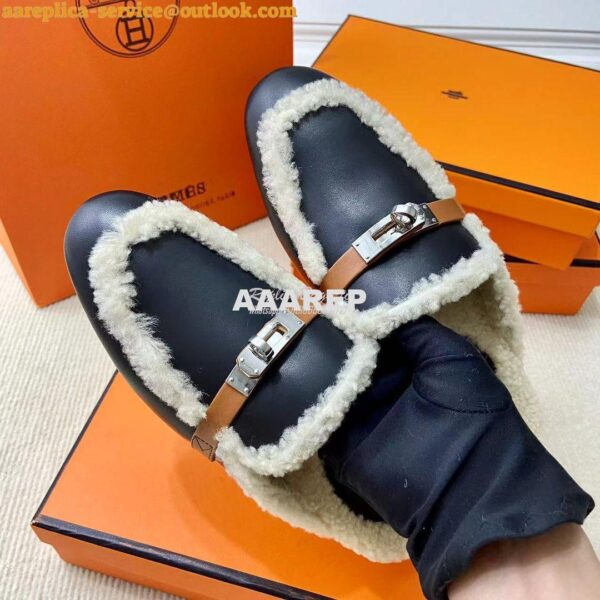 Replica Hermes OZ Mule calfskin and shearling H232124Z 7