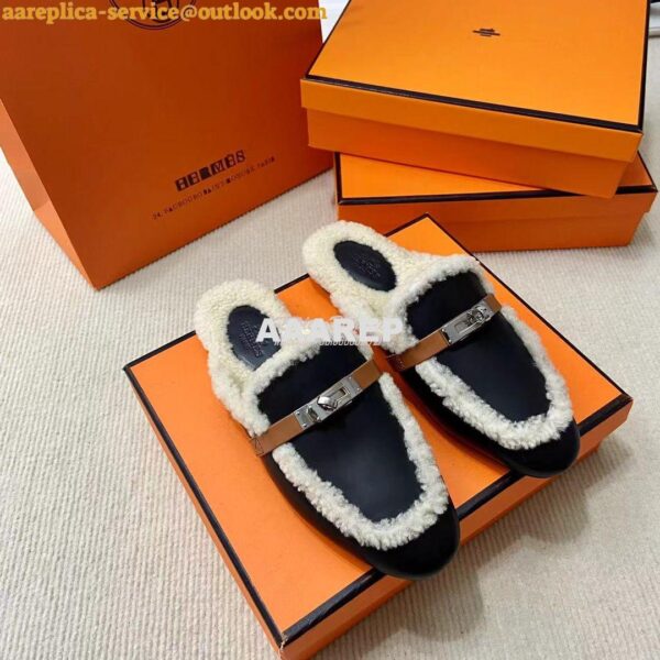 Replica Hermes OZ Mule calfskin and shearling H232124Z 8