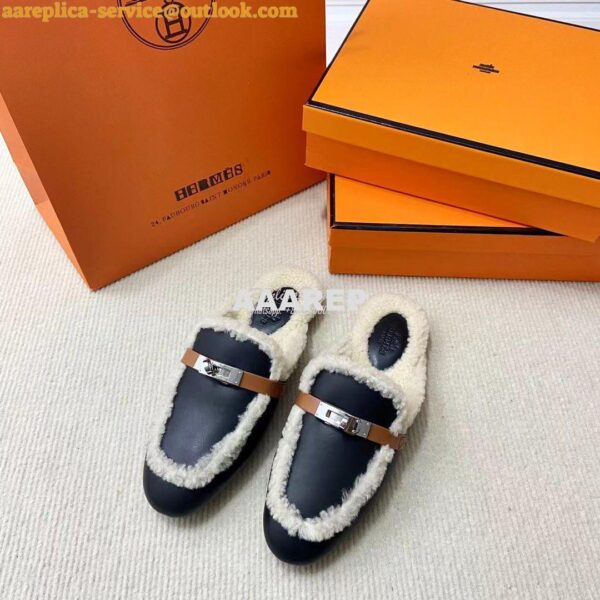 Replica Hermes OZ Mule calfskin and shearling H232124Z 9