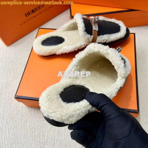 Replica Hermes OZ Mule calfskin and shearling H232124Z 10