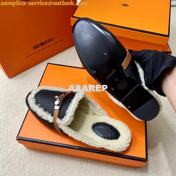 Replica Hermes OZ Mule calfskin and shearling H232124Z 12