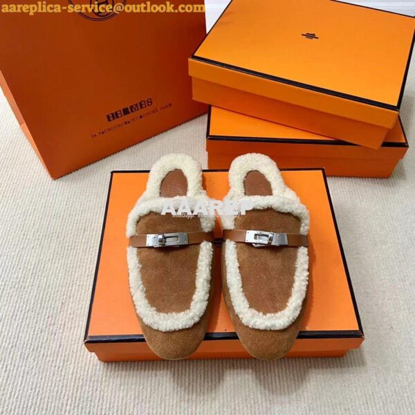 Replica Hermes OZ Mule calfskin and shearling H232124Z 13