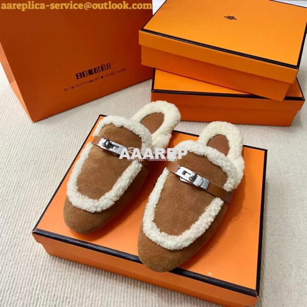 Replica Hermes OZ Mule calfskin and shearling H232124Z 14