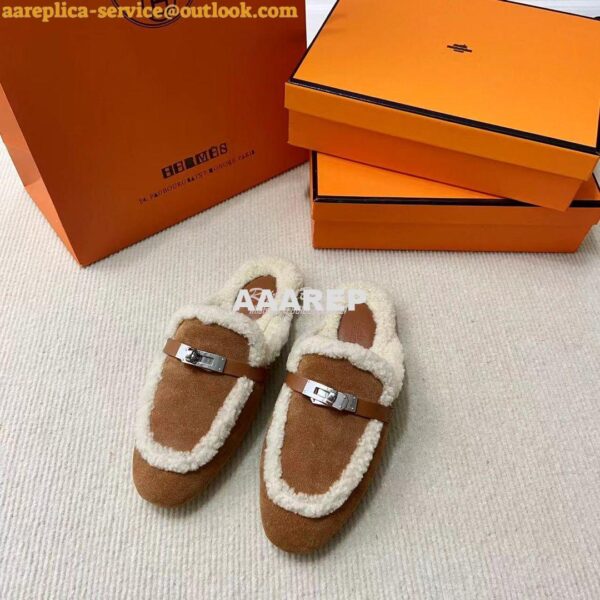 Replica Hermes OZ Mule calfskin and shearling H232124Z 15