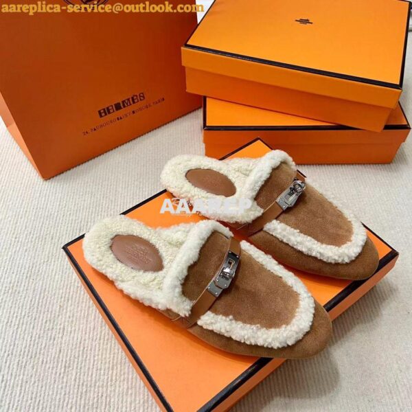 Replica Hermes OZ Mule calfskin and shearling H232124Z 16