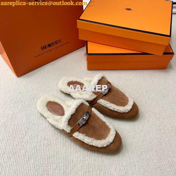 Replica Hermes OZ Mule calfskin and shearling H232124Z 17