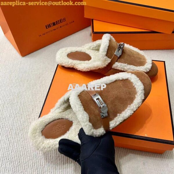 Replica Hermes OZ Mule calfskin and shearling H232124Z 18