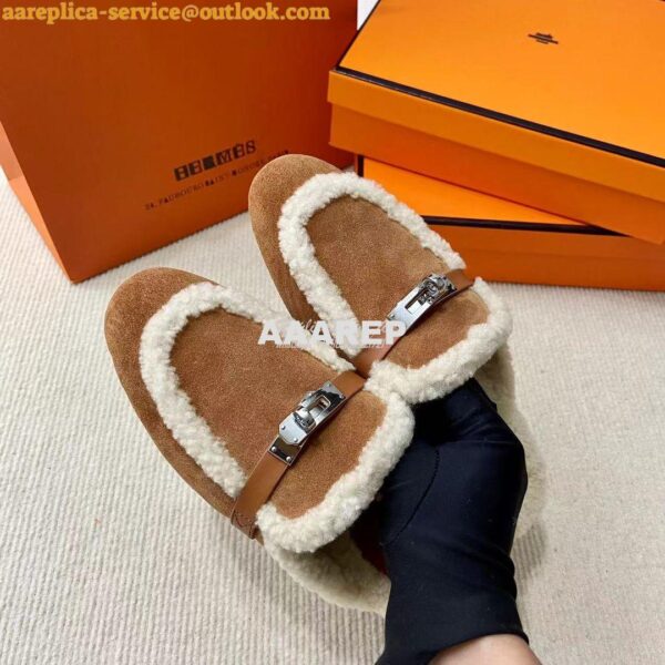 Replica Hermes OZ Mule calfskin and shearling H232124Z 19