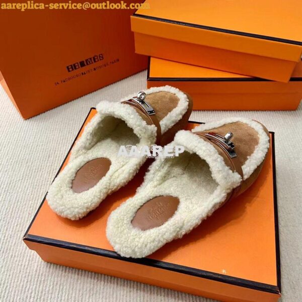 Replica Hermes OZ Mule calfskin and shearling H232124Z 20