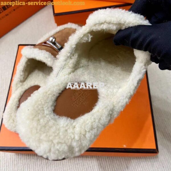 Replica Hermes OZ Mule calfskin and shearling H232124Z 21