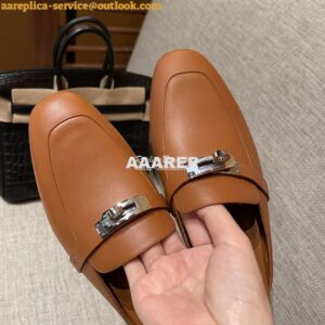 Replica Hermes OZ Mule in calfskin H212296Z Brown 2