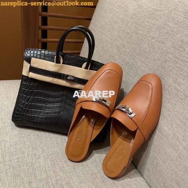 Replica Hermes OZ Mule in calfskin H212296Z Brown 6