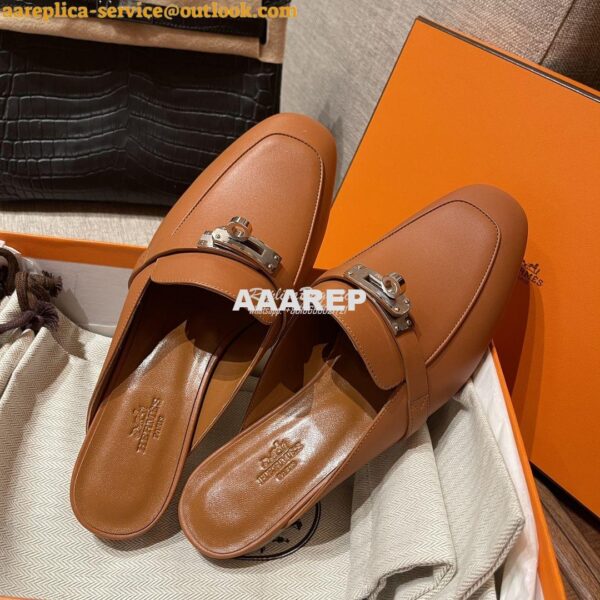 Replica Hermes OZ Mule in calfskin H212296Z Brown 7