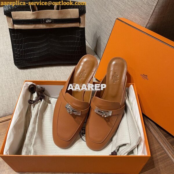 Replica Hermes OZ Mule in calfskin H212296Z Brown 8