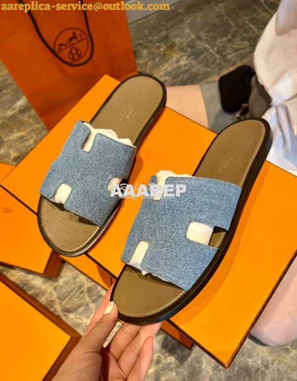 Replica Hermes Izmir Sandals Denim Blue H181403 10