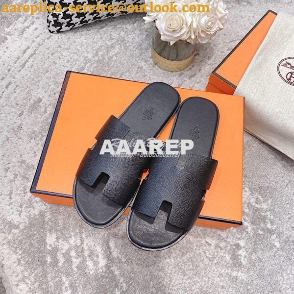 Replica Hermes Izmir Sandals in Epsom Calfskin H181403 Black 3