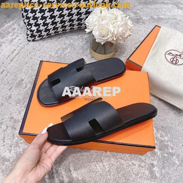 Replica Hermes Izmir Sandals in Epsom Calfskin H181403 Black 6