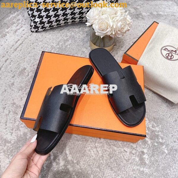 Replica Hermes Izmir Sandals in Epsom Calfskin H181403 Black 7