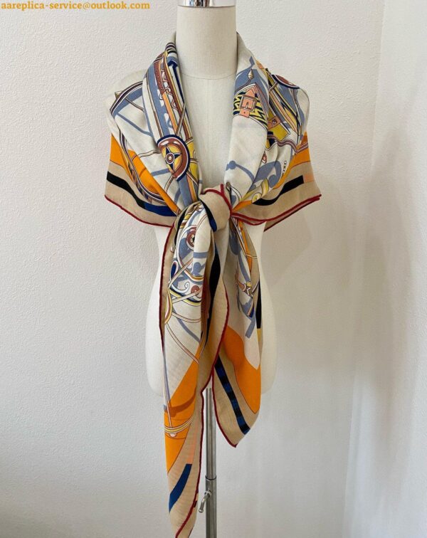 Replica Hermes Beige/Orange Voitures en Equilibre Shawl 140 7