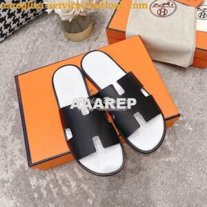 Replica Hermes Izmir Sandals in Epsom Calfskin H181403 Black Blanc