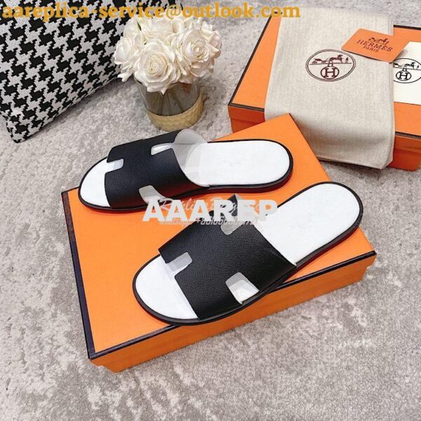 Replica Hermes Izmir Sandals in Epsom Calfskin H181403 Black Blanc 5