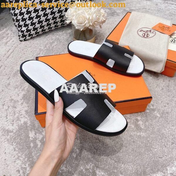 Replica Hermes Izmir Sandals in Epsom Calfskin H181403 Black Blanc 7