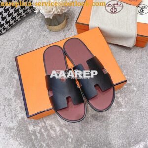 Replica Hermes Izmir Sandals in Epsom Calfskin H181403 Black Bordeaux