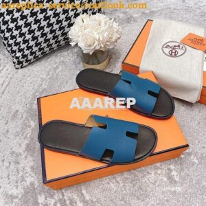 Replica Hermes Izmir Sandals in Epsom Calfskin H181403 Blue Black