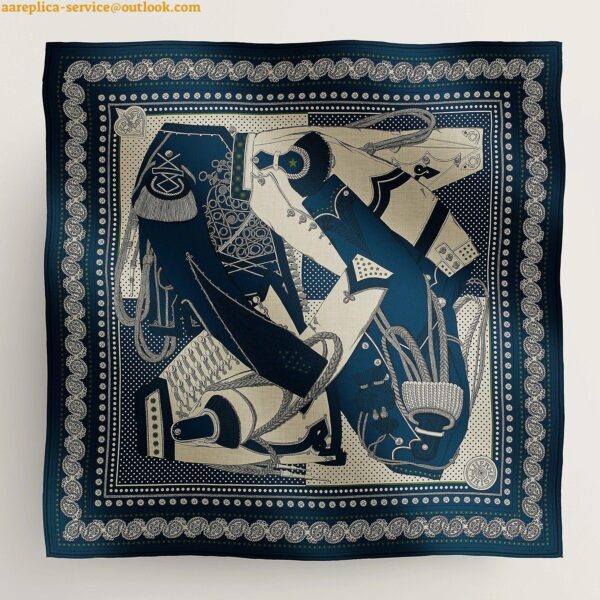 Replica Hermes Blue Zouaves et Dragons Bandana Shawl 140 3