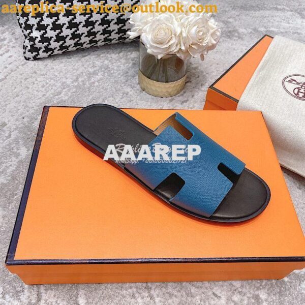 Replica Hermes Izmir Sandals in Epsom Calfskin H181403 Blue Black 6