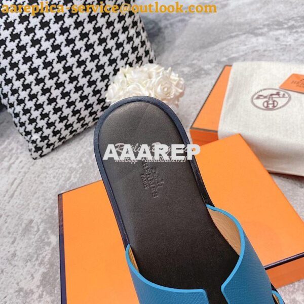 Replica Hermes Izmir Sandals in Epsom Calfskin H181403 Blue Black 8