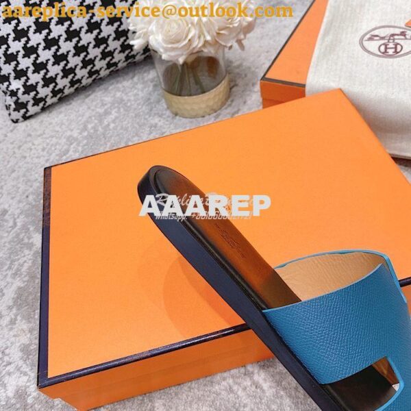 Replica Hermes Izmir Sandals in Epsom Calfskin H181403 Blue Black 9