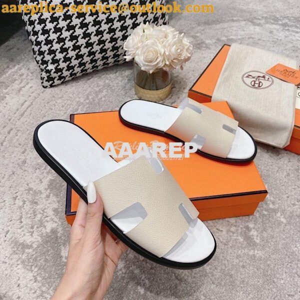 Replica Hermes Izmir Sandals in Epsom Calfskin H181403 Craie Blanc 5