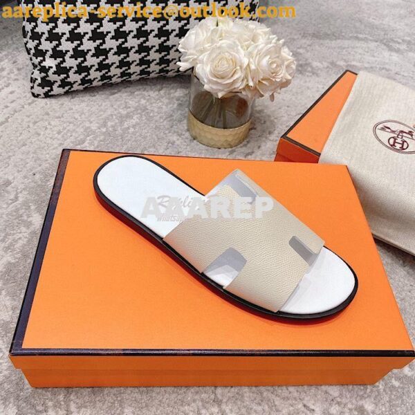 Replica Hermes Izmir Sandals in Epsom Calfskin H181403 Craie Blanc 7