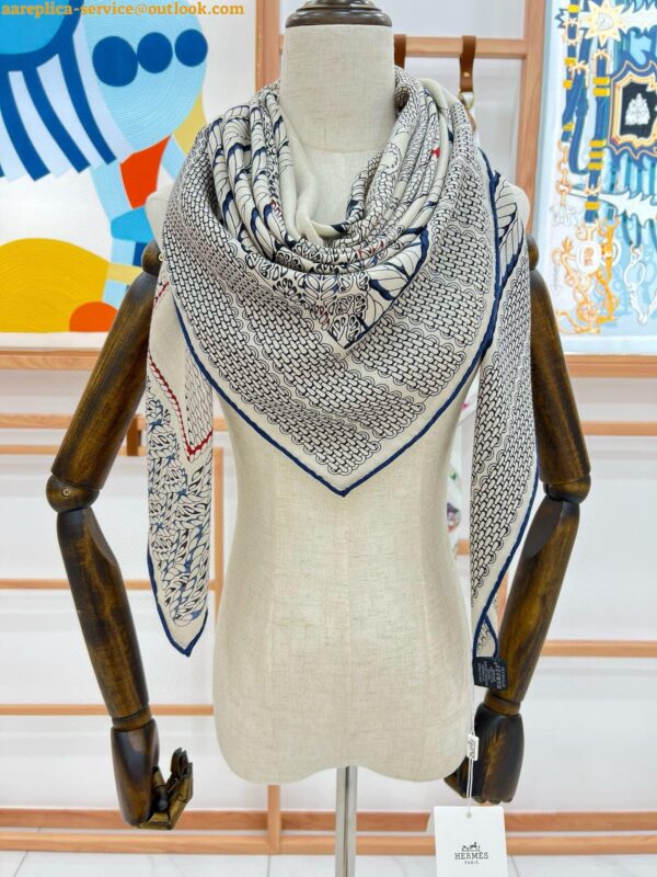 Replica Hermes Grey Dressage Tressage Shawl 140 7