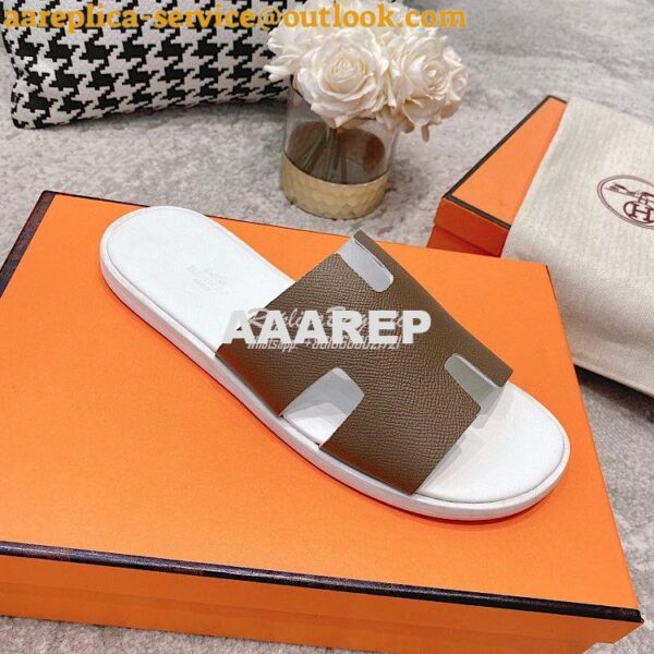 Replica Hermes Izmir Sandals in Epsom Calfskin H181403 Etude Blanc 8