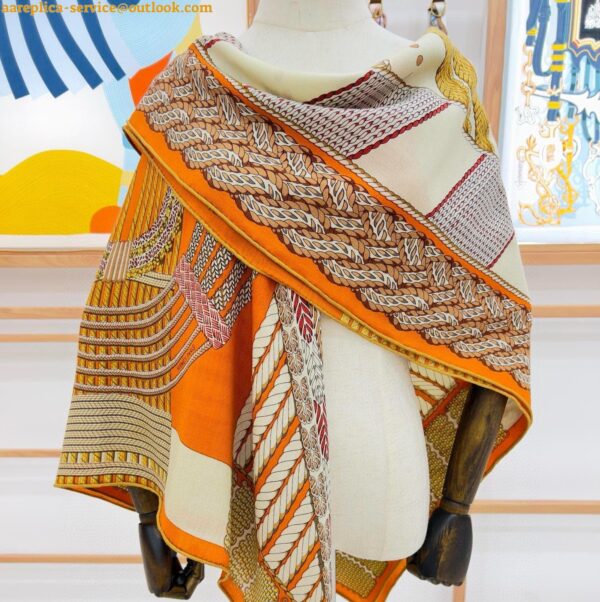 Replica Hermes Orange Dressage Tressage Shawl 140 7