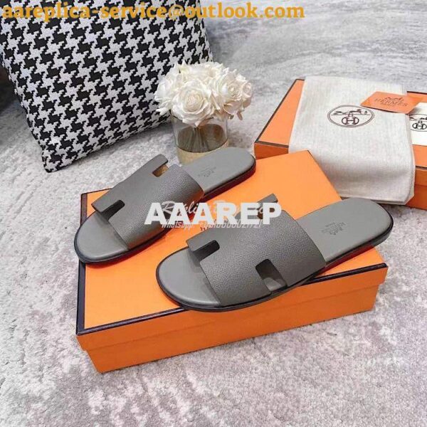 Replica Hermes Izmir Sandals in Epsom Calfskin H181403 Grey 5