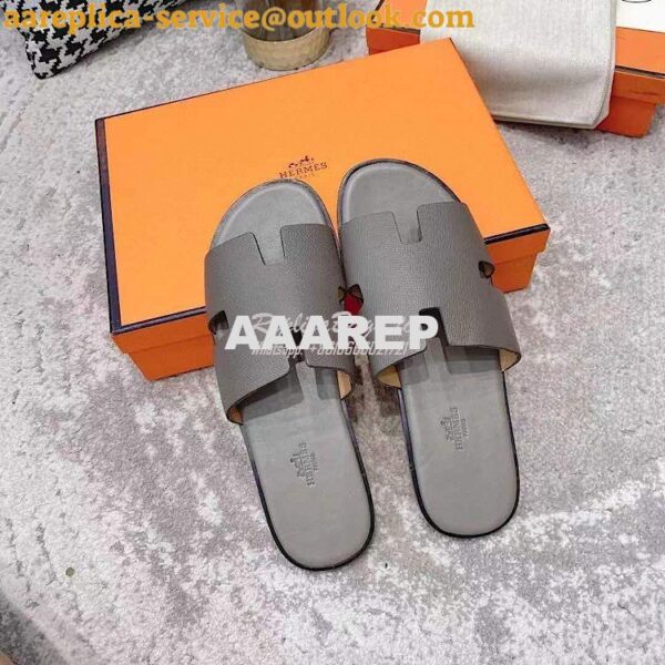 Replica Hermes Izmir Sandals in Epsom Calfskin H181403 Grey 6