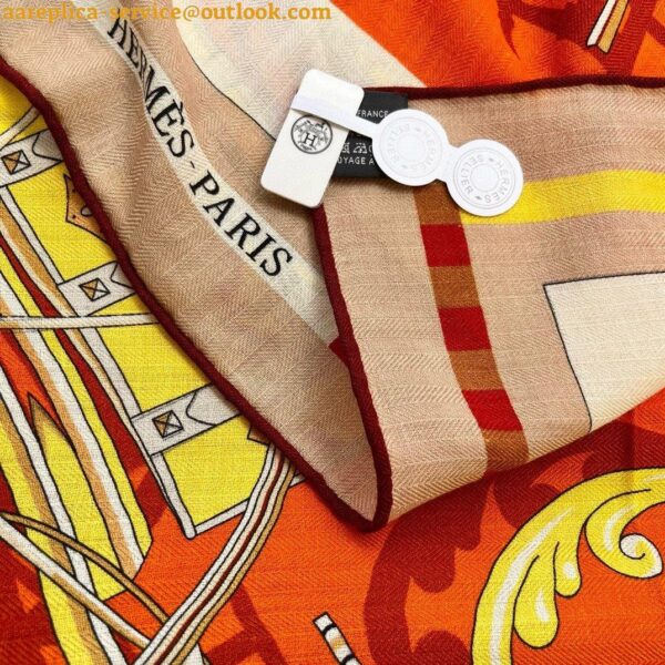 Replica Hermes Orange Voitures en Equilibre Shawl 140 6