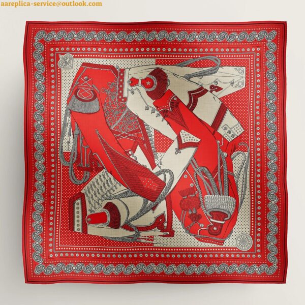 Replica Hermes Red Zouaves et Dragons Bandana Shawl 140 3