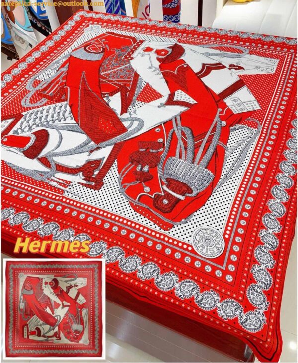 Replica Hermes Red Zouaves et Dragons Bandana Shawl 140 8