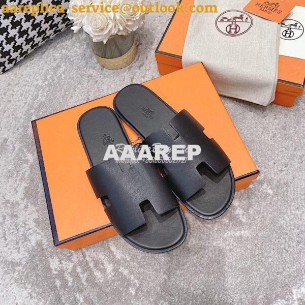 Replica Hermes Izmir Sandals in Smooth Calfskin H181403 Black 3