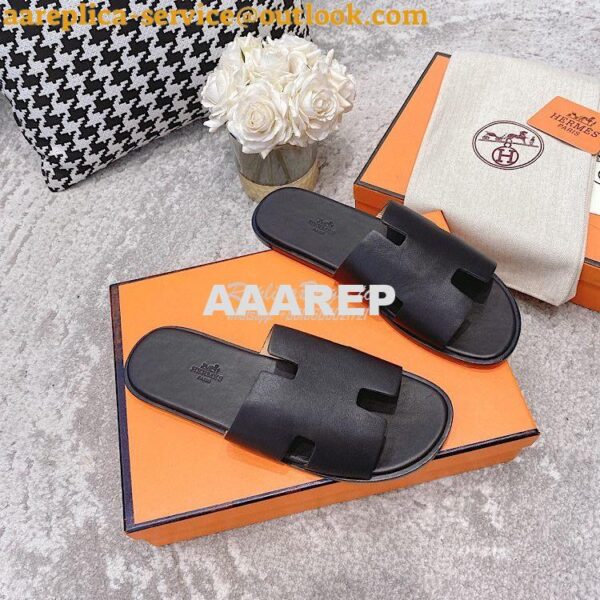 Replica Hermes Izmir Sandals in Smooth Calfskin H181403 Black 4