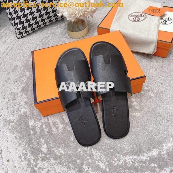 Replica Hermes Izmir Sandals in Smooth Calfskin H181403 Black 5