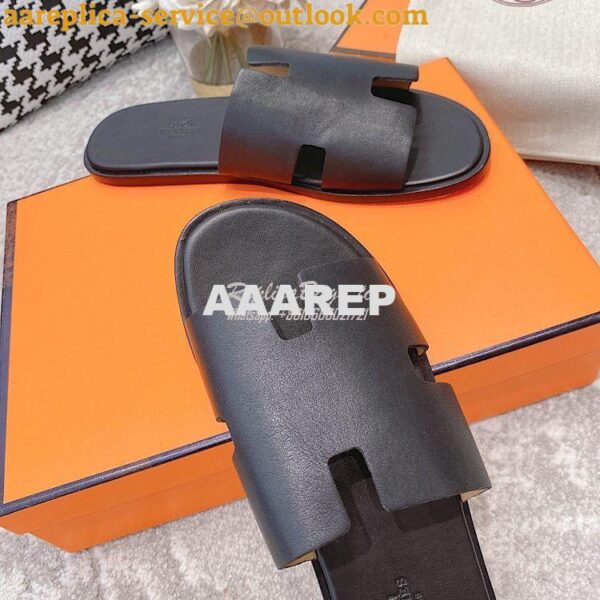 Replica Hermes Izmir Sandals in Smooth Calfskin H181403 Black 6