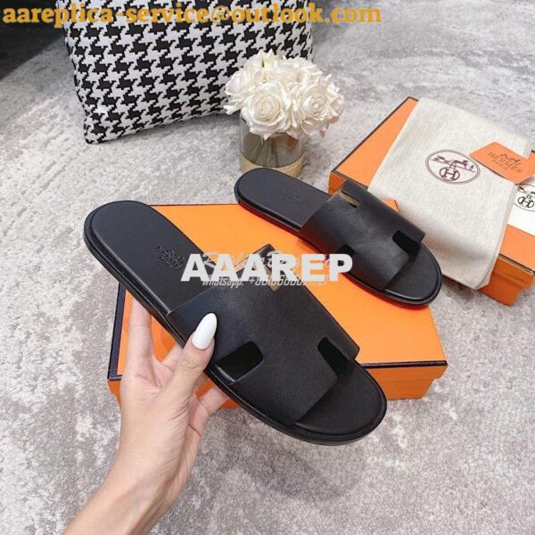 Replica Hermes Izmir Sandals in Smooth Calfskin H181403 Black 7